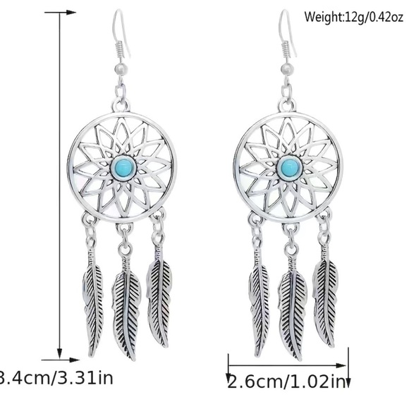 DreamCatcher Earrings Boho Western Feather Pendant Pierced Dangle Drop Silver - Picture 4 of 9